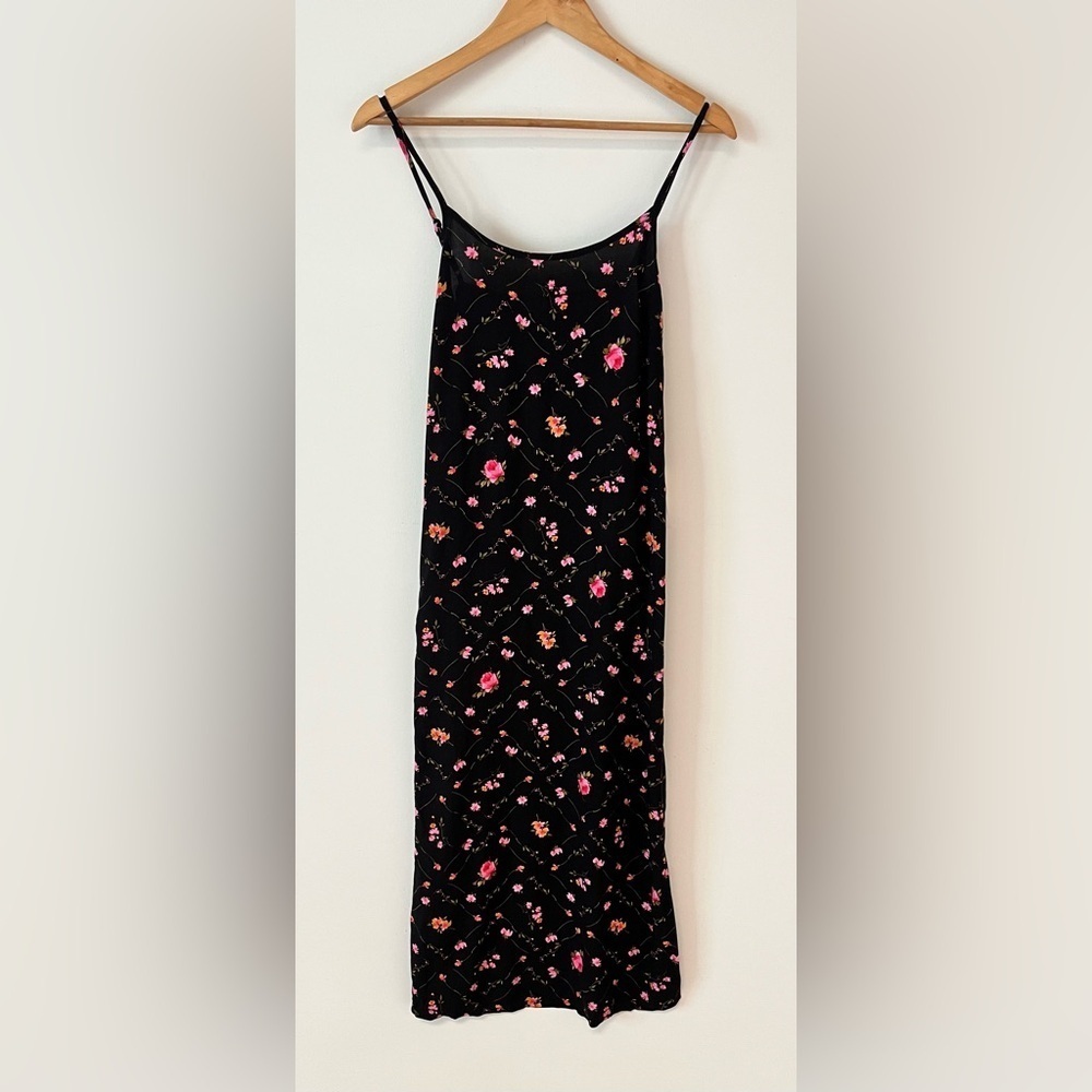 Miss Selfridge Petite Size US 8 Strappy Scoop Neck Maxi Dress Black Ditsy Print